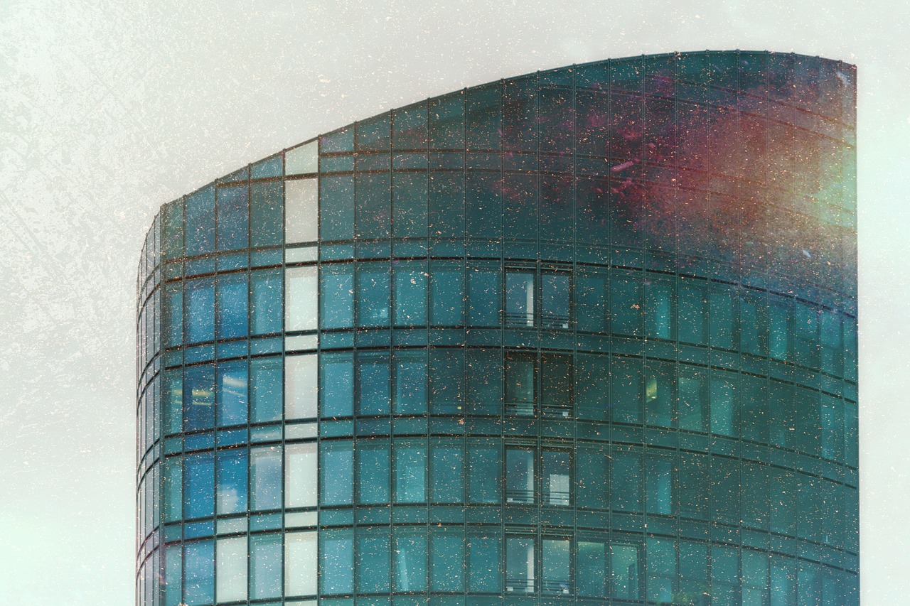 Abstract view of building facade with geometric rhythm